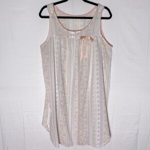 Vintage 80s Semi Sheer Floral Striped Sleeveless Cottagecore Nightgown S